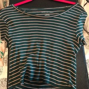 AE green striped crop tee